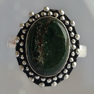 Handmade Moss Agate Ring: 925 Sterling Silver Statement Wedding Ring