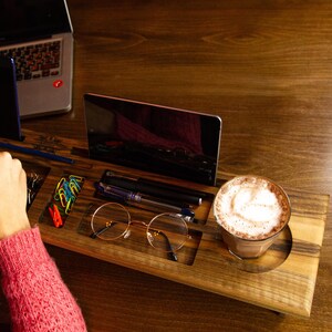 Organizador de escritorio de madera personalizado: fresno, roble o nogal - Organizador de oficina minimalista