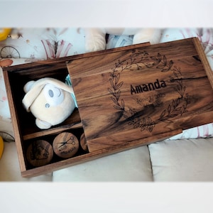 Baby first year box, baby memory box personalized, wooden box with engraving, wooden keepsake for baby, newborn gift box wood