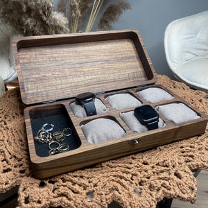Personalized Wooden Watch Box – Engraved Walnut Jewelry Organizer for Men – Gift for Husband, Dad, Groomsmen – Custom Wood Keepsake