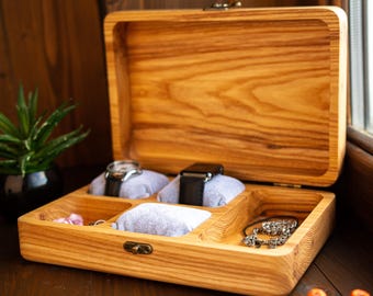 Personalized Wooden Watch Box: 5-Slot Jewelry Storage, Engraved Gift