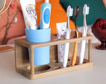 Handcrafted Walnut Toothbrush Holder: Farmhouse Bathroom Decor