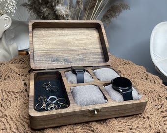 Walnut Watch Box, Wooden Jewelry Box, Personalized Watch Box, Gift for Watch Lover, Handmade wood watch box, Personalized watch case