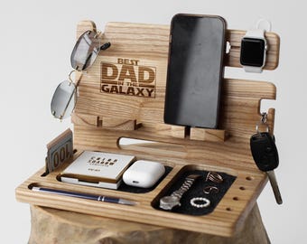 Engraved Wood Docking Station: Phone & Watch Stand, Nightstand Organizer