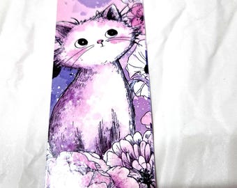 Floral Cat Bookmark - Laminated, Double-Sided Kitty Art