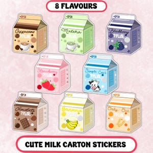 Cute Milk Carton Stickers Bundle | 8 Delicious Flavours | Glossy & Waterproof