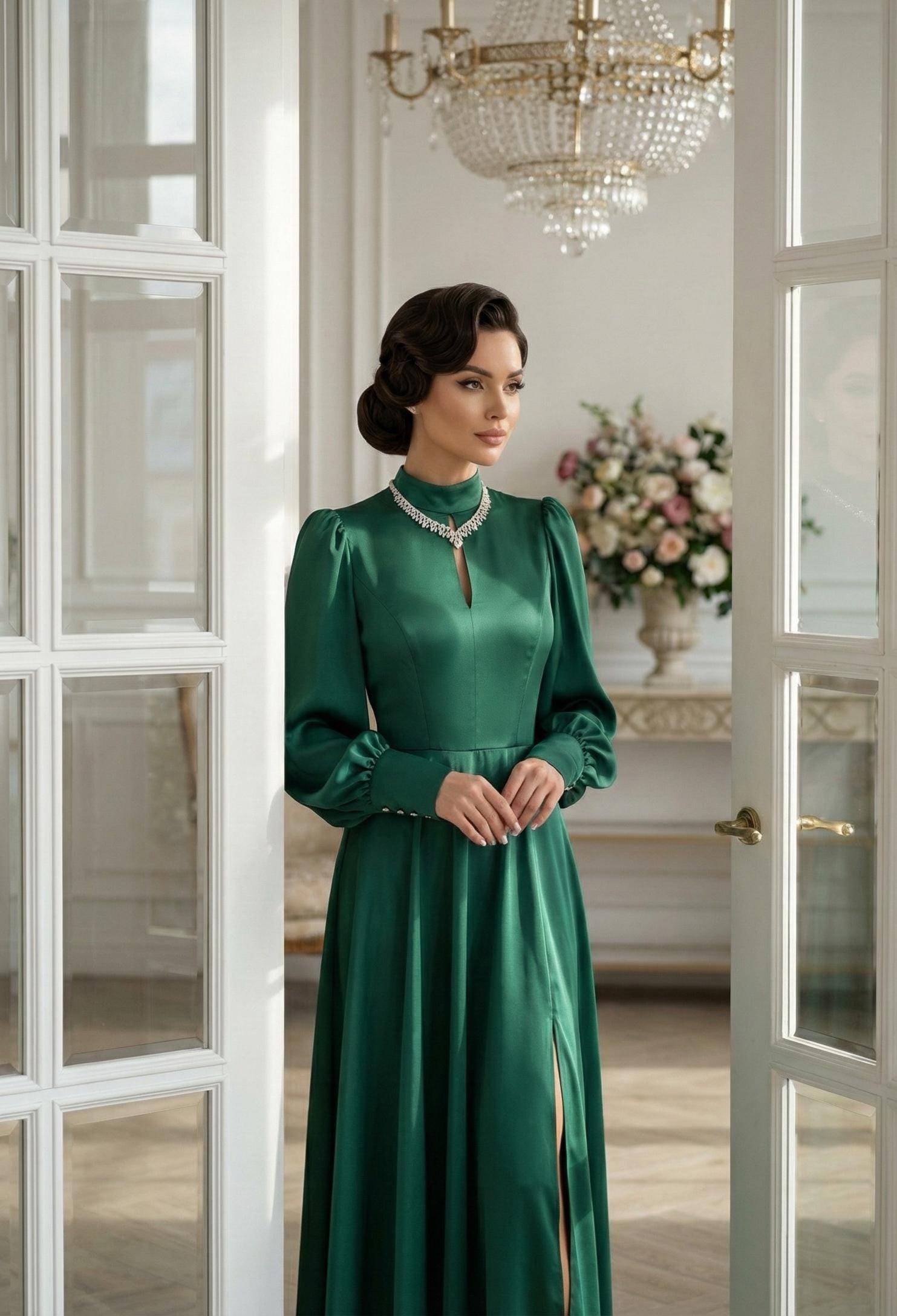 slim fit dress slacks Dark Green Lace Shirt Dress main image 1