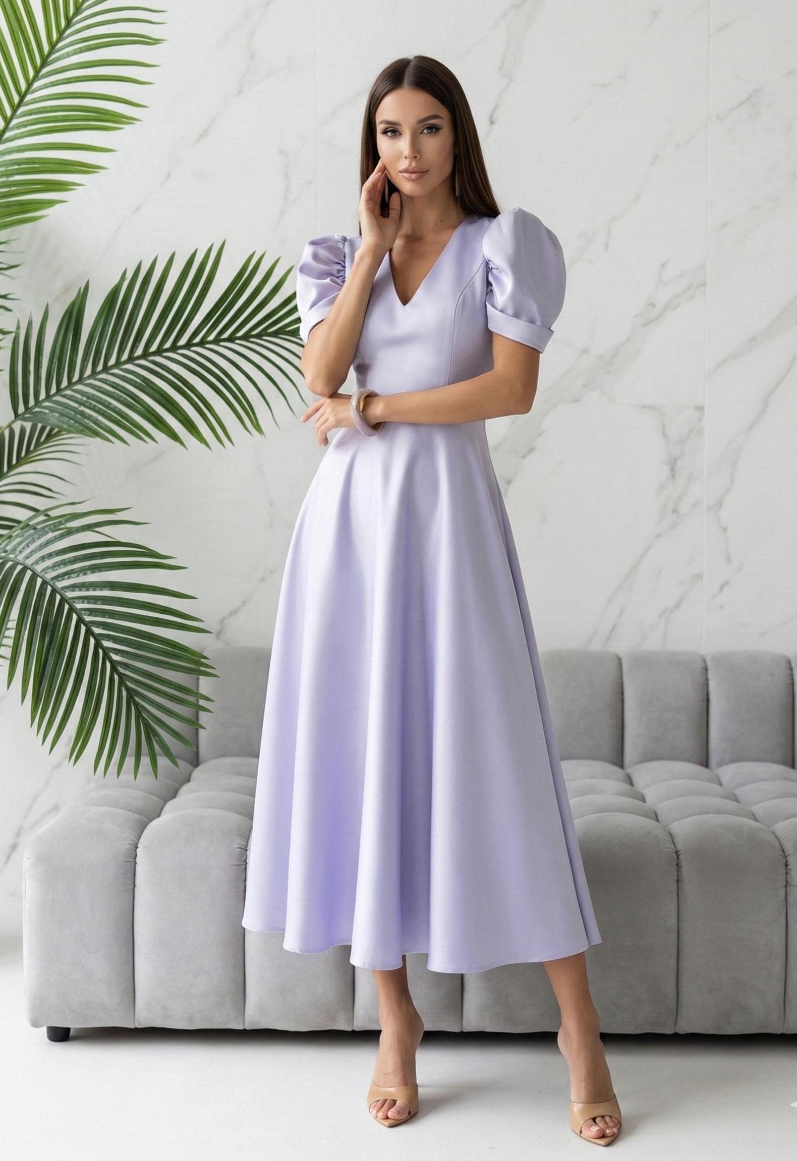 knee length dresses for ladies BACKORDER Gauze Ruffle Midi Dress- Lavender – Nursing Queen main image 0