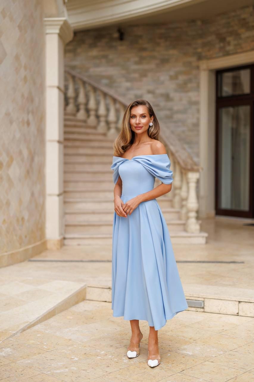 Sunny Yellow Midi Dress With Draped Sleeves  Formal Off-shoulder Style -  Etsy