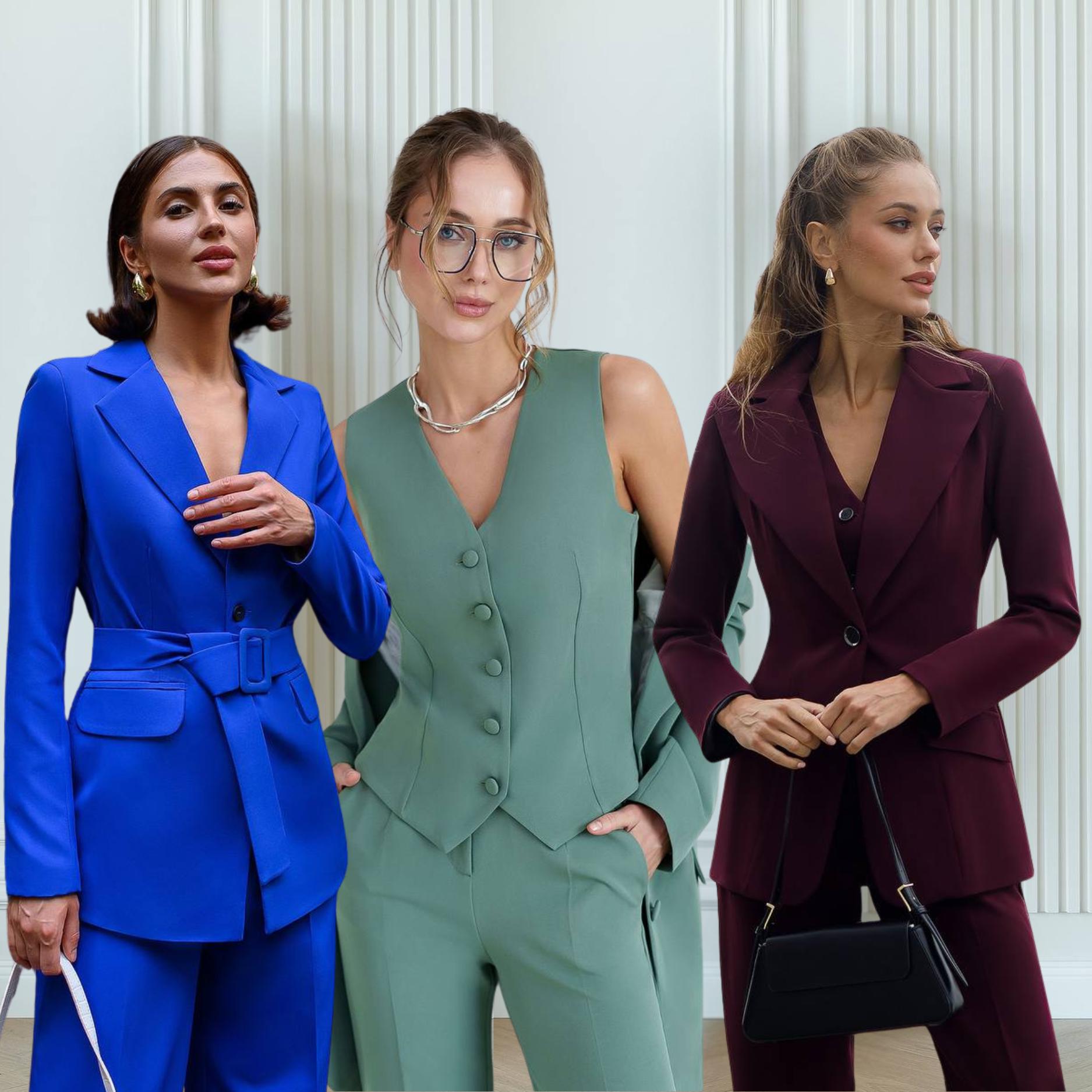 Women’s Suit with Blazer, Vest and Classic Trousers for Business Casual or Evening Looks, size medium, ready to ship