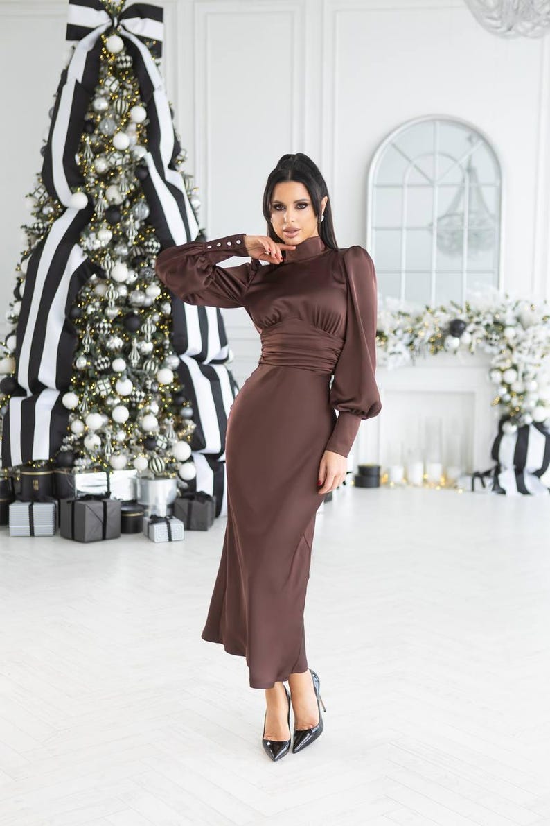 Dress with accent open back milk chocolate main image 1