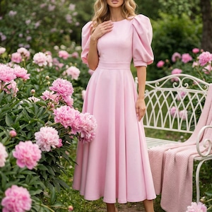 knee length dresses for ladies Premiere | Light Pink Boat-Neck Maxi Dress With Cape-Sleeves And Open- –  Club L London main image 1