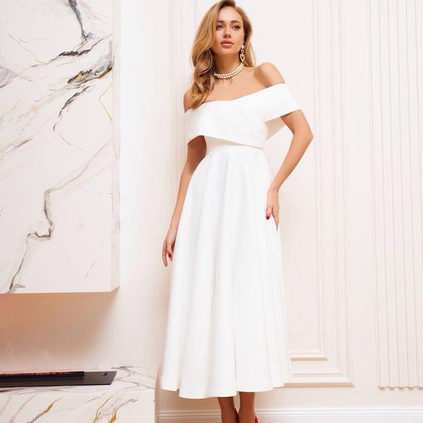 ワンピース ETMON Strap Slit Off Shoulder Dress, White Off the Shoulder Dress White - Etsy