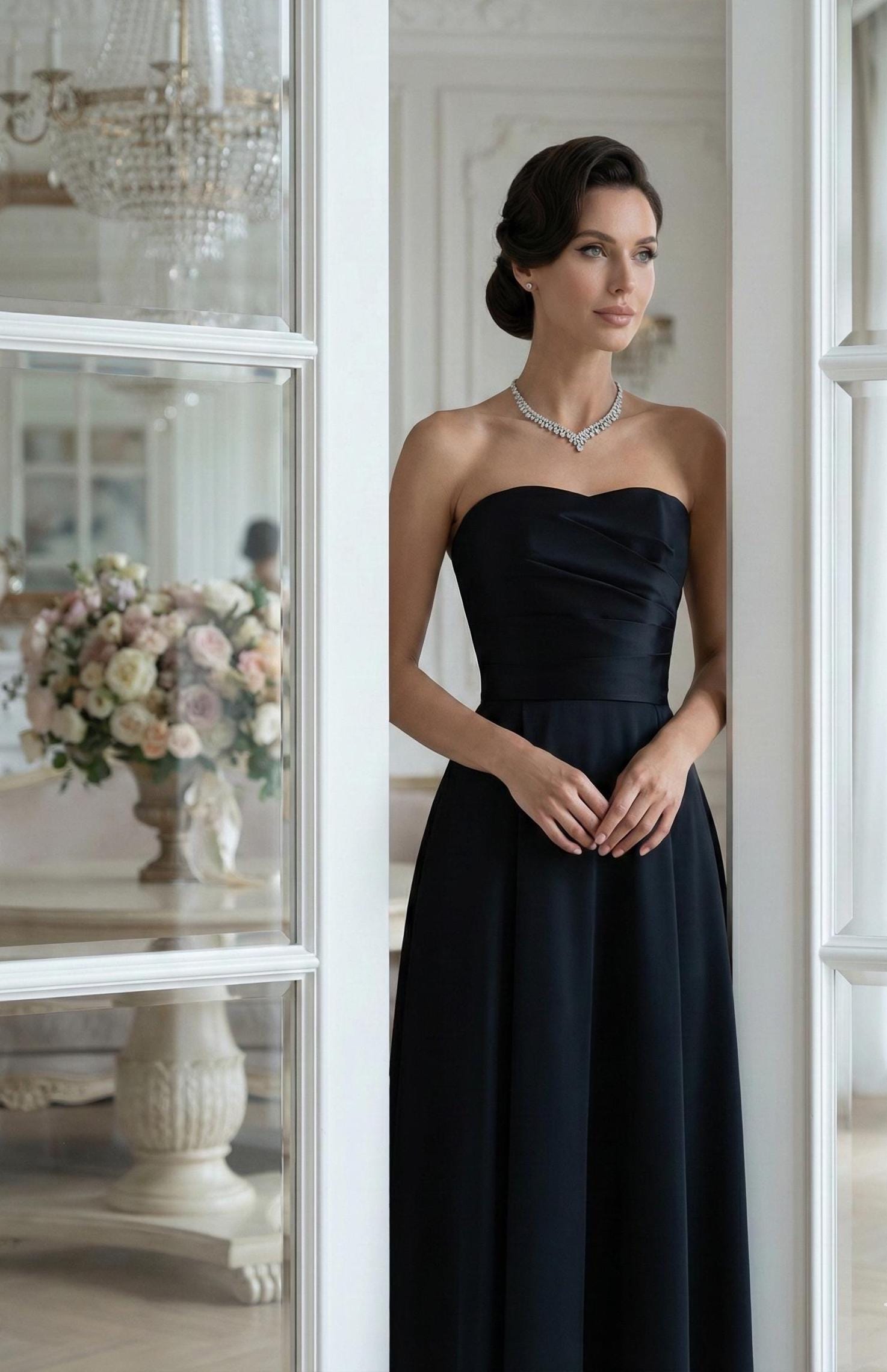 navy blue dress for baby girl Bandeau Neck Sleeveless A-Line Midi Dress For Women at Kuwait main image 0