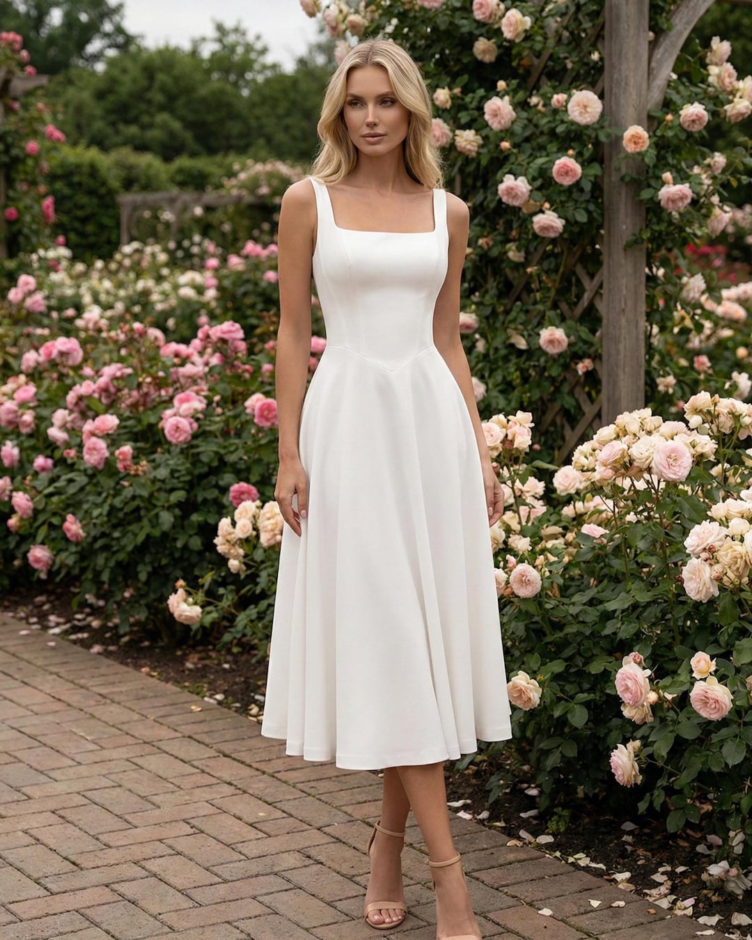 flowy white dress midi Women's Radiant Reverie White Midi Dress | Size: S main image 0