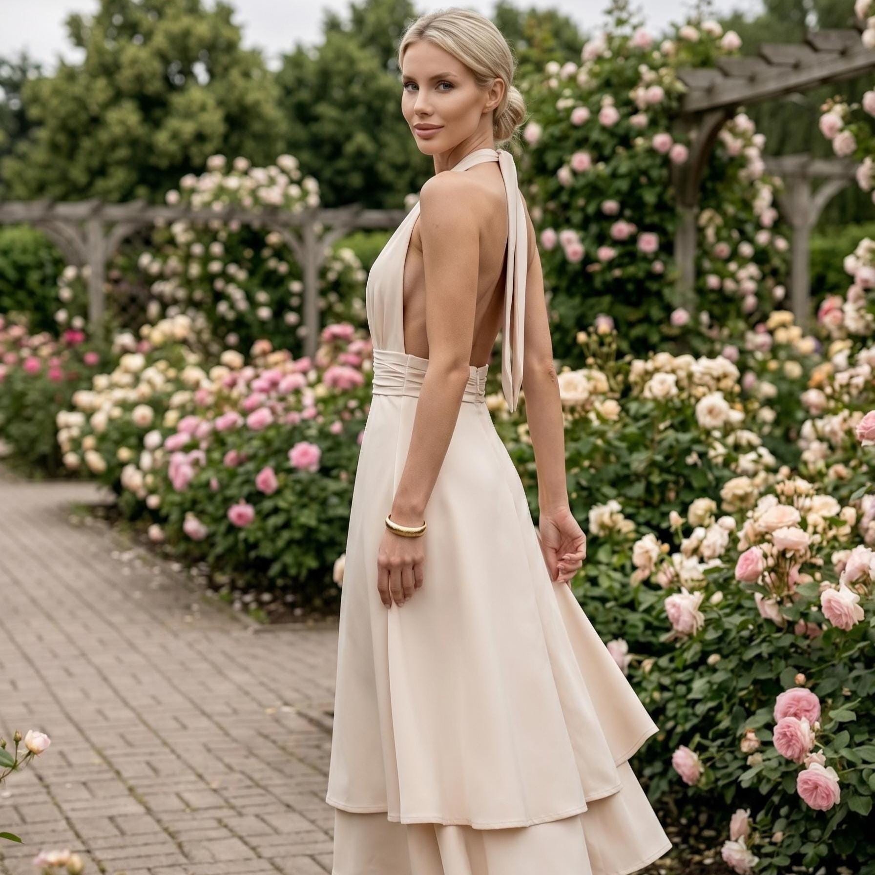 champagne halter neck dress Halter Neck A-Line Chiffon Bridesmaid Dress in Champagne, Champagne / 28