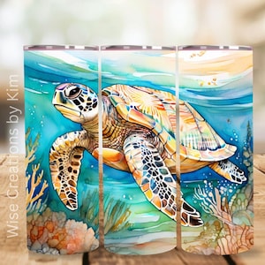 Sea Turtle 20oz Skinny Straight Tumbler Sublimation Design, Watercolor Tumbler Png,  Boho Watercolor png, Ocean Theme PNG, 2 png designs