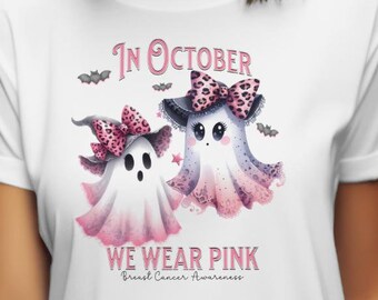 Fantôme d'Halloween rose PNG : sensibilisation au cancer du sein (téléchargement numérique)