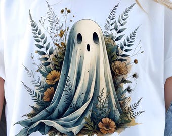 Ghost and Wildflower Watercolor PNG: Autumn Boho Clipart (Digital Download)
