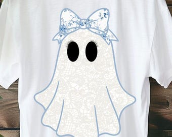 Lace Ghost PNG: Halloween Coquette Bow Design (Digital Download)