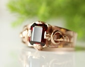 Statement Garnet ring - 14K rose gold Garnet Ring - Mens ring - Engagement ring- gold birthstone ring - artisan handmade ring - Gift for him