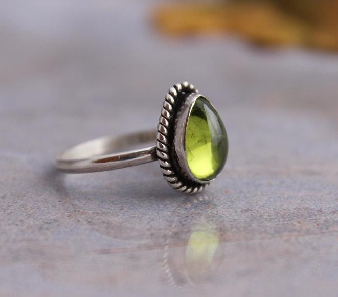 Peridot Ring Olive Green Ring Bezel Ring Gemstone Ring | Etsy