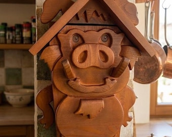 Mini-bar phacochère sculpté à la main, stockage d'alcool en bois rustique, décoration de bar mural pour la maison