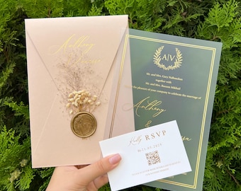Elegant Acrylic Wedding Invitation: Gold Foil Accents, Blush & Champagne