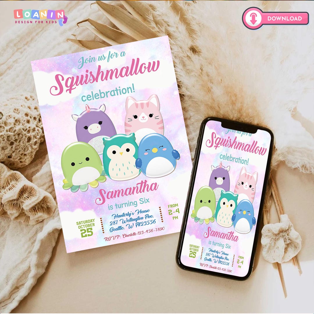 Printable Squishmallow Birthday Invitation, Squishmallow Invitation ...