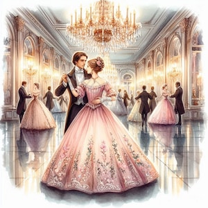 Ensemble de 10 images clipart de boule enchantée de la femme victorienne, aquarelle haute résolution pour la création d'un journal, le scrapbooking, la fabrication de cartes et l'artisanat