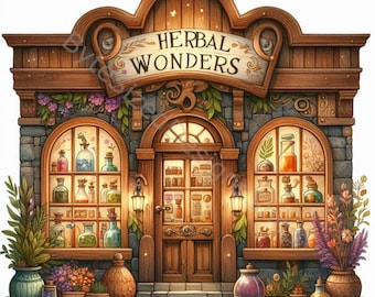 Watercolor Herbal Shop JPGs: Fantasy Scrapbooking Images (Digital Download)