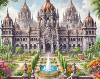 Royal Palace Watercolor Clip Art: High-Res JPGs (Digital Download)