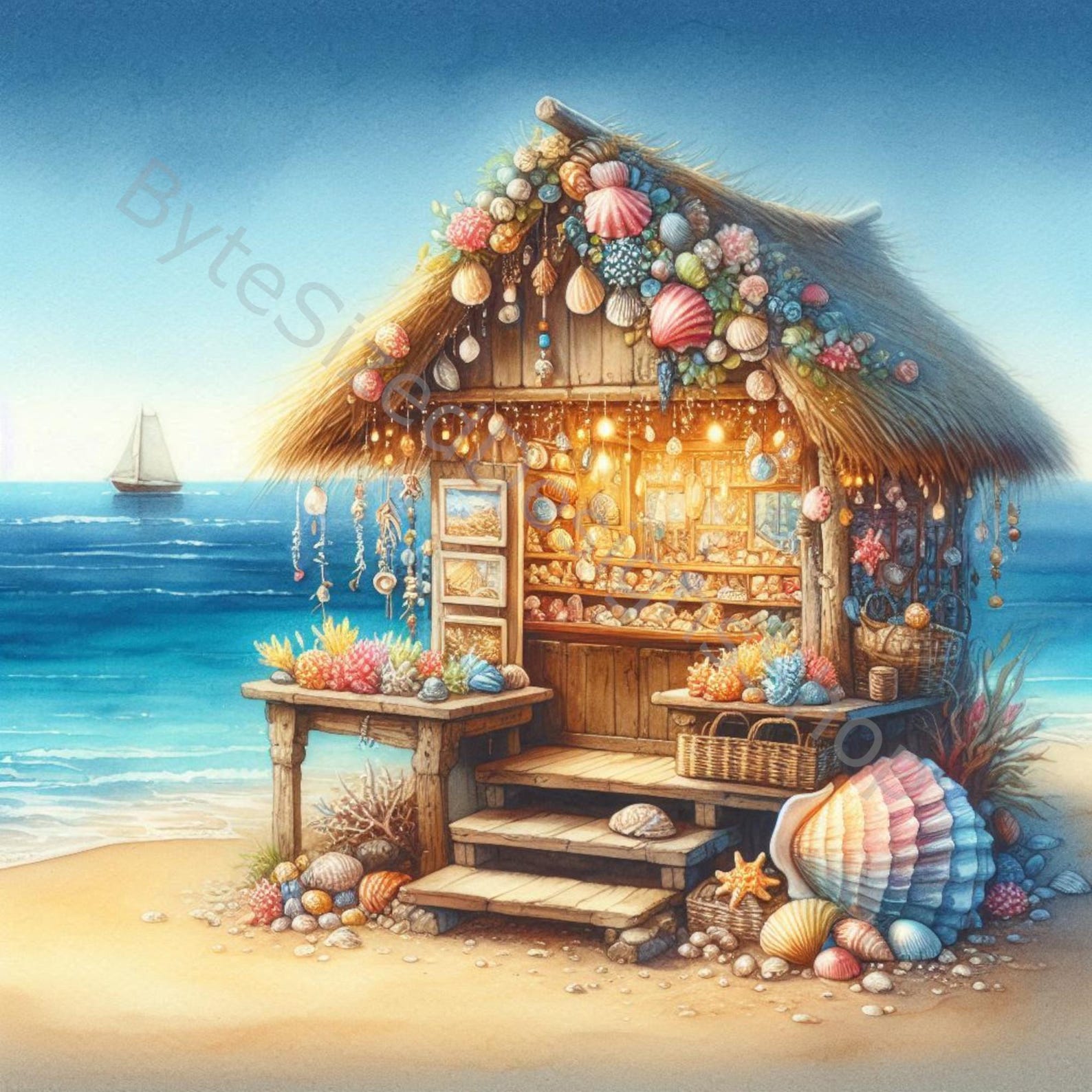 Shell Shop Clip Art Set 10 High Res Watercolor Jpgs for Junk Journaling ...