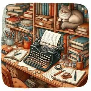 Wunderliche Schreibecke Clip Art Set 10 hochauflösende JPGs in Aquarellfarben für Junk Journaling, Scrapbooking, Kartenherstellung, Basteln, digitaler Download