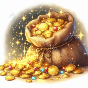 Ensemble de 10 images clipart Trésors d'or haute résolution JPG aquarelles pour publipostage, scrapbooking, fabrication de cartes, travaux manuels, téléchargement numérique