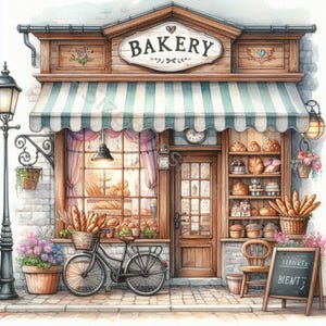 Bakery Shop Clip Art Set 10 hochauflösende Aquarell JPGs für Junk Journaling, Scrapbooking, Kartenherstellung, Basteln, digitaler Download
