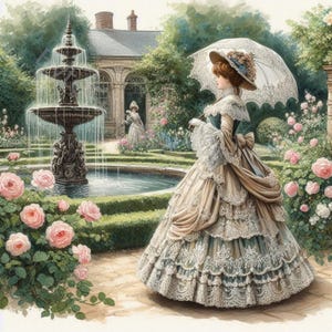 Ensemble de 10 images clipart vie quotidienne de la femme victorienne haute résolution JPG aquarelles pour journal indésirable, scrapbooking, fabrication de cartes, travaux manuels
