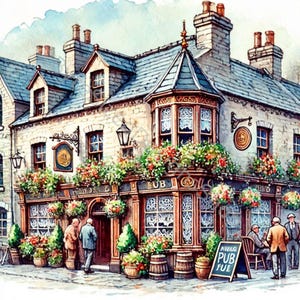 Vintage Irish Pub Clip Art Set 10 High Res Watercolor JPGs for Junk Journaling, Scrapbooking, Card Making, Crafts, Digital Download