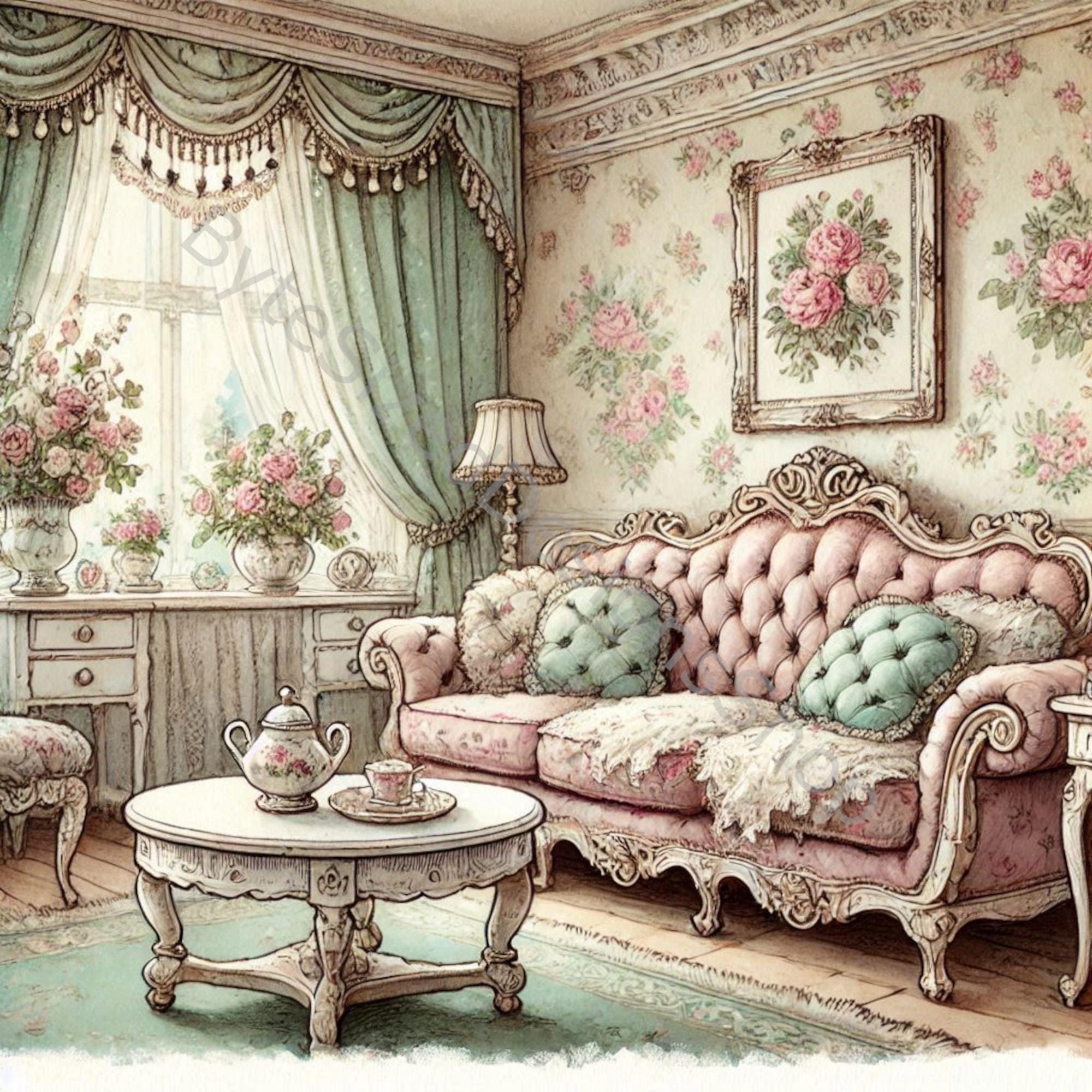 Shabby Chic Victorian Room Clip Art: Watercolor Jpgs (digital Download ...