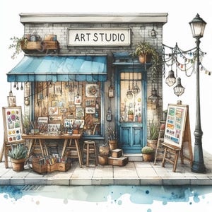 Art Studio Clip Art Set 10 hochauflösende Aquarell JPGs für Junk Journaling, Scrapbooking, Kartenherstellung, Basteln, digitaler Download