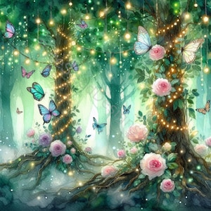 Magische Waldlichter Clip Art Set 10 hochauflösende Aquarell JPGs für Junk Journaling, Scrapbooking, Kartenherstellung, Basteln, digitaler Download