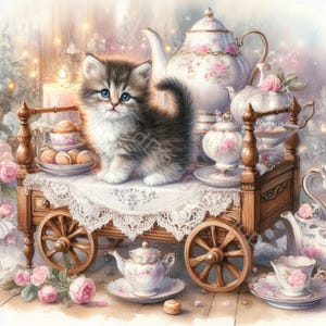 Vintage clipart chaton douillet, lot de 10 fichiers JPG aquarelle haute résolution pour publipostage, scrapbooking, fabrication de cartes, travaux manuels, téléchargement numérique
