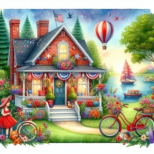 Ensemble de 10 cliparts de la collection été Americana, 10 fichiers JPG aquarelles haute résolution pour la création d'un journal indésirable, le scrapbooking, la fabrication de cartes et l'artisanat