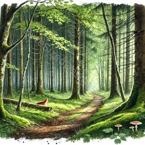 Set di Clip Art della Foresta Estiva 10 JPG ad Acquarello ad Alta Risoluzione per Junk Journaling, Scrapbooking, Creazione di Biglietti, Artigianato, Download Digitale