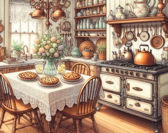 Victorian Kitchen Clip Art Bundle 10 High Res Watercolor JPGs for Junk Journaling, Scrapbooking, Card Making, Crafts, Digital Download