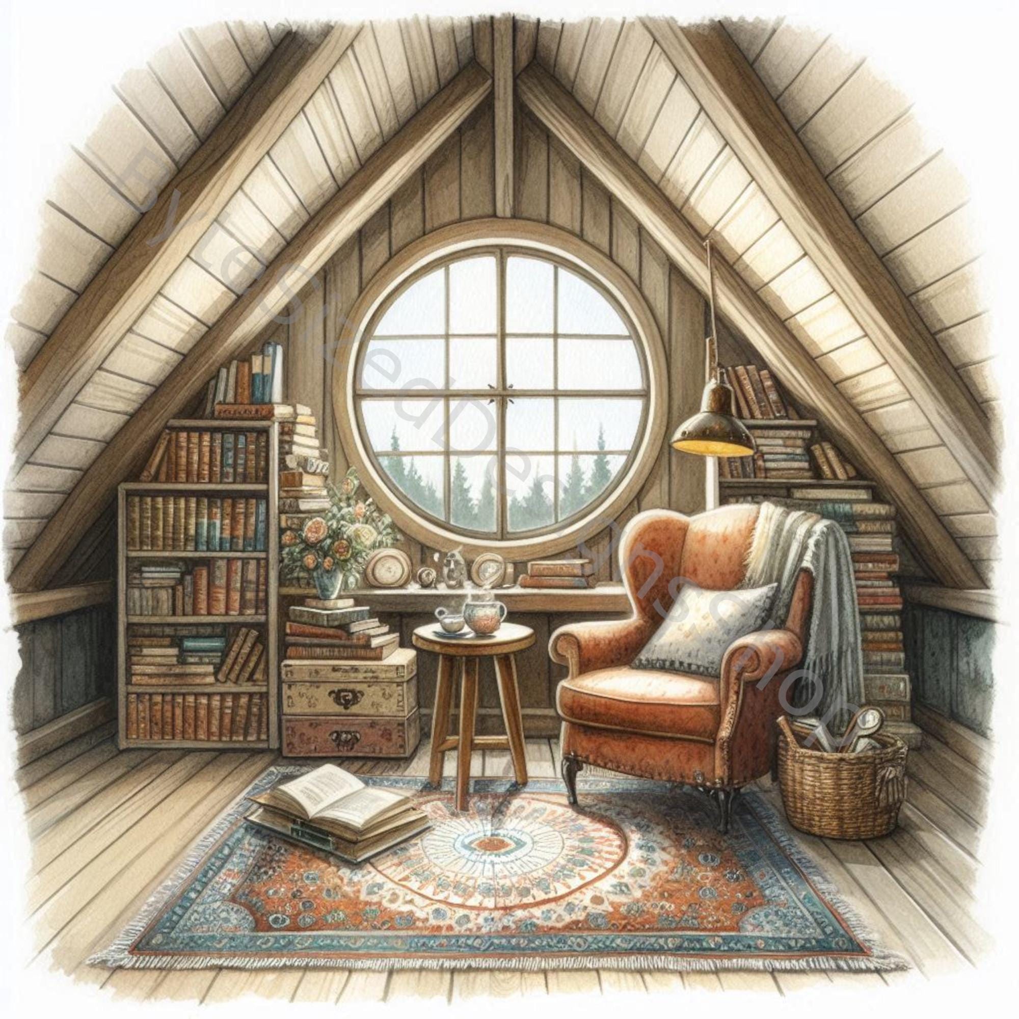Cozy Reading Nook Clip Art Set 10 High Res Watercolor Jpgs for Junk ...