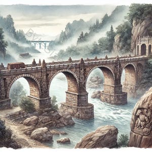 Ensemble de 10 images clipart de ponts intemporels haute résolution aquarelle JPG pour la journalisation indésirable, le scrapbooking, la fabrication de cartes, les travaux manuels, le téléchargement numérique