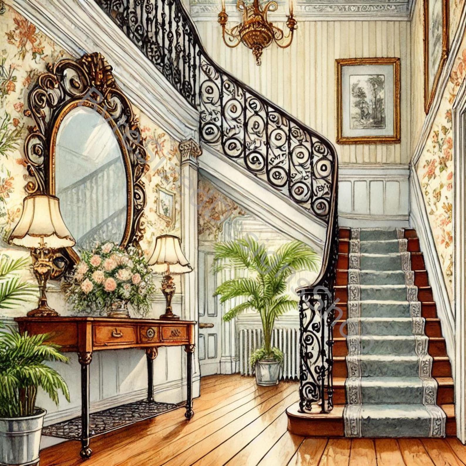 Victorian Entryway Watercolor Clip Art: High-res Jpgs (digital Download ...