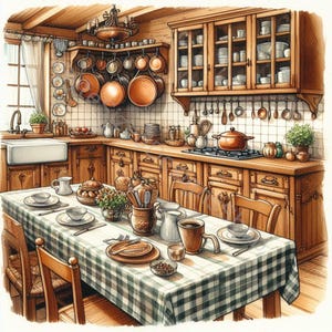 Set di Clip Art Rustic Kitchen 10 JPG ad alta risoluzione ad acquerello per Junk Journaling, Scrapbooking, Creazione di biglietti, Artigianato, Download digitale