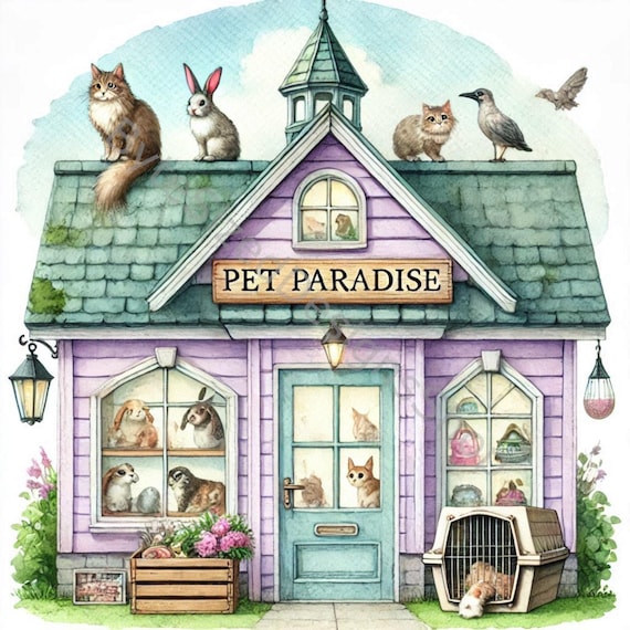 Watercolor Pet Shop Clip Art: High-res Jpgs (digital Download) - Main Image